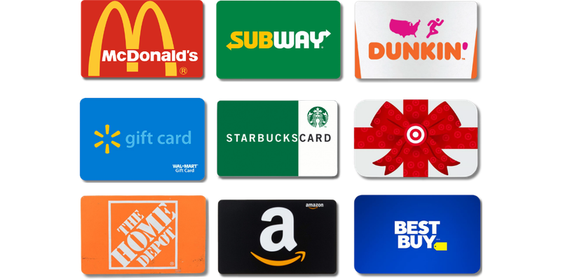 Selection of gift cards USA